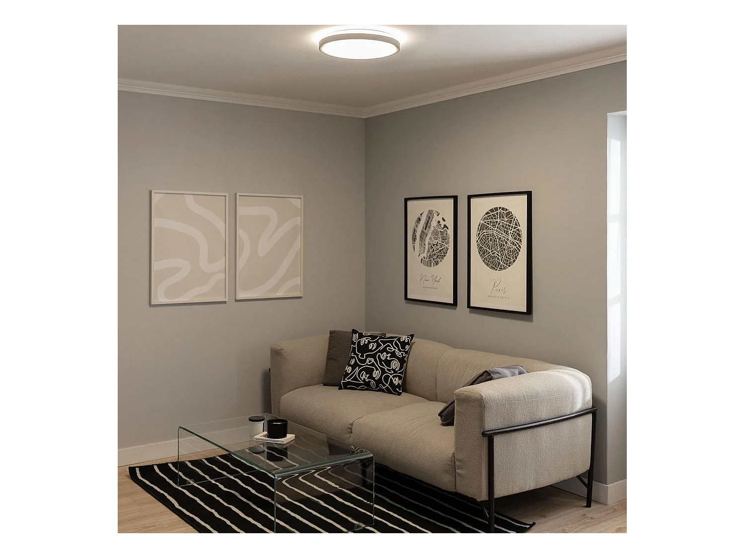 Plafonnier LED Rond 19W CCT Sélectionnable Faina Ø400 mm Gris