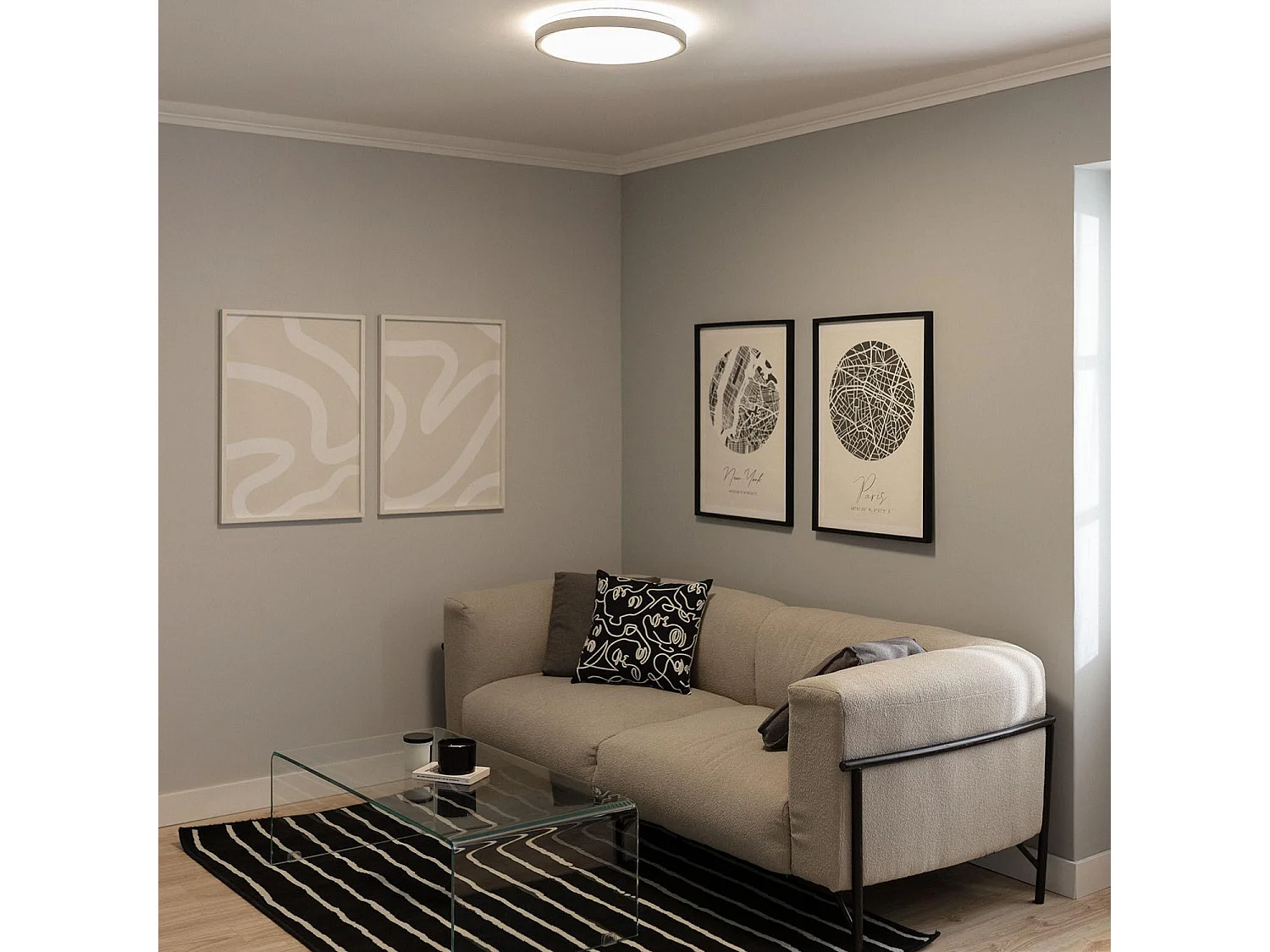 Plafonnier LED Rond 19W CCT Sélectionnable Faina Ø400 mm Gris