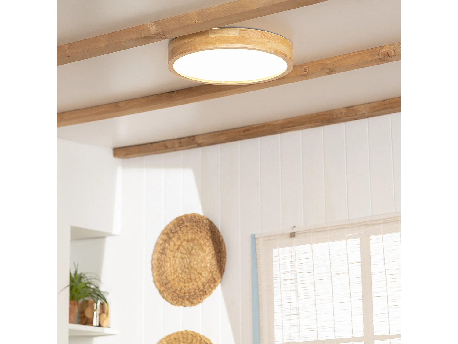 Plafonnier LED Rond Bois 20W CCT Sélectionnable Kayu Ø400 mm Bois