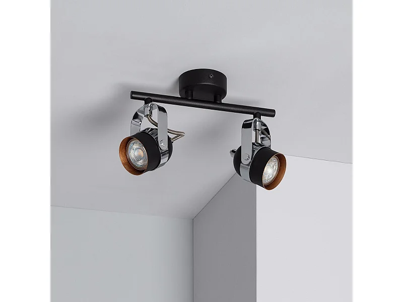 Lampada da Soffitto Orientabile in Alluminio 2 Faretti Sinner Nero Nero