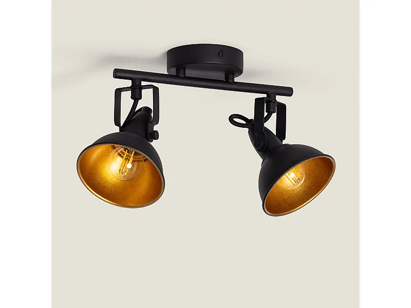 Lampada da Soffitto Orientabile in Alluminio 2 Faretti Emer Nero Nero