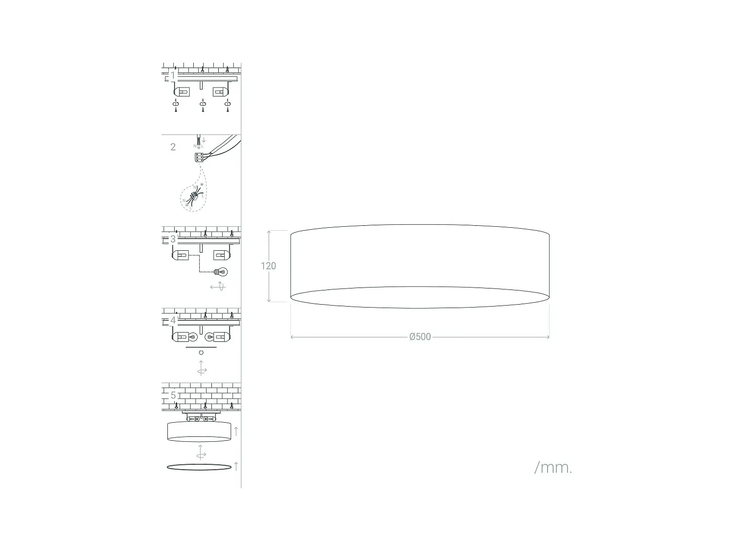 Plafón Circular Tela Ø500 mm Ranje Negro