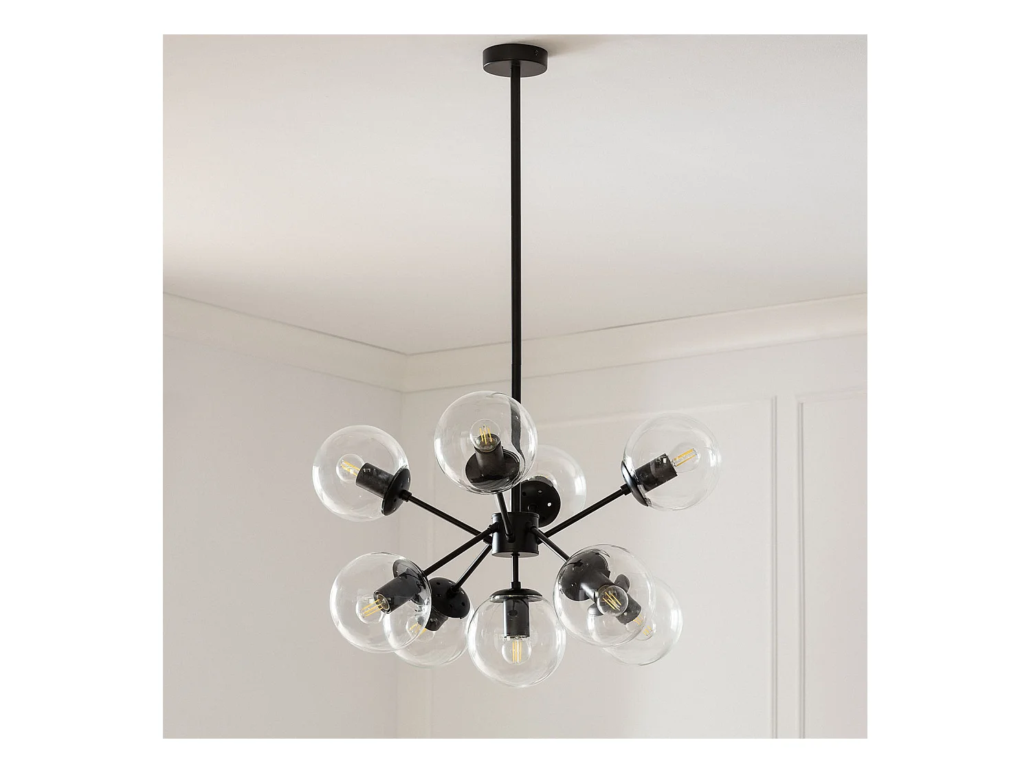 Lámpara Colgante Metal y Cristal Wassily 9 Focos Negro