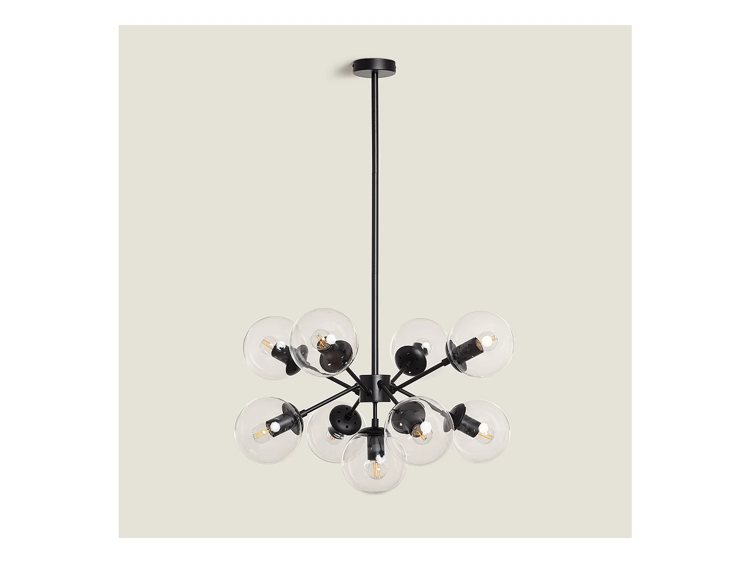 Lámpara Colgante Metal y Cristal Wassily 9 Focos Negro