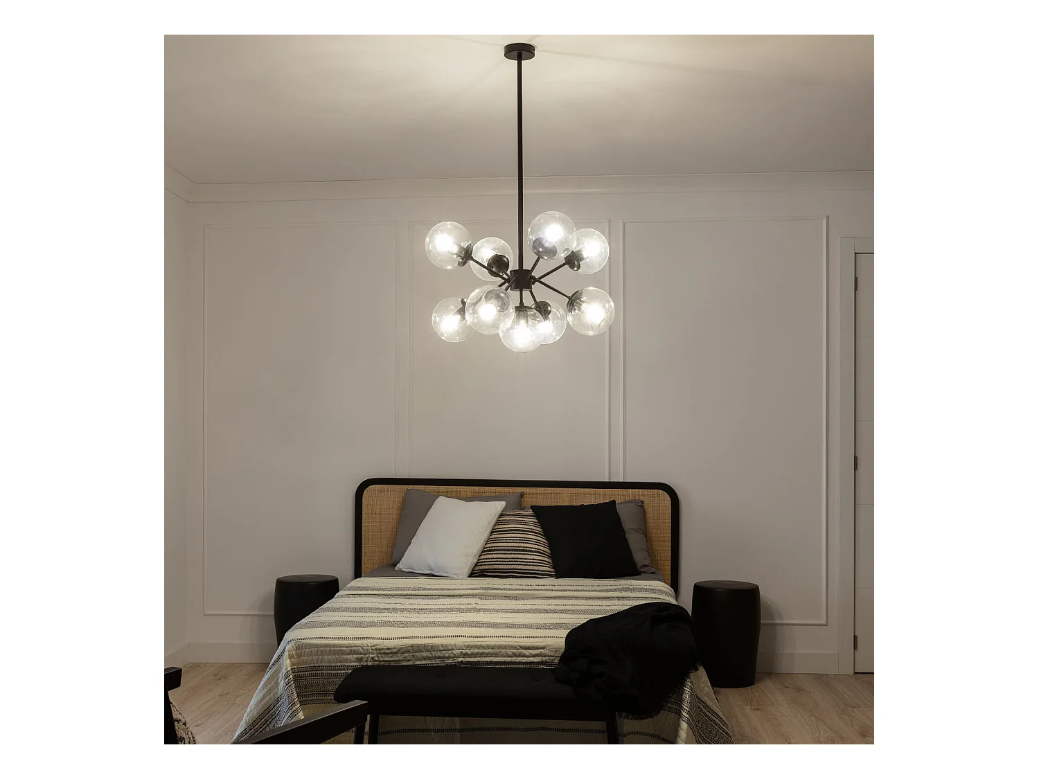 Lámpara Colgante Metal y Cristal Wassily 9 Focos Negro