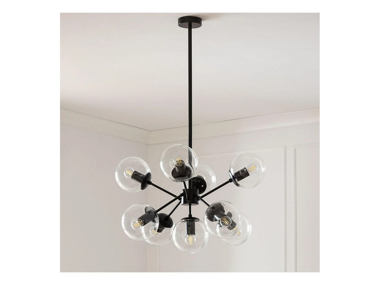 Lámpara Colgante Metal y Cristal Wassily 9 Focos Negro