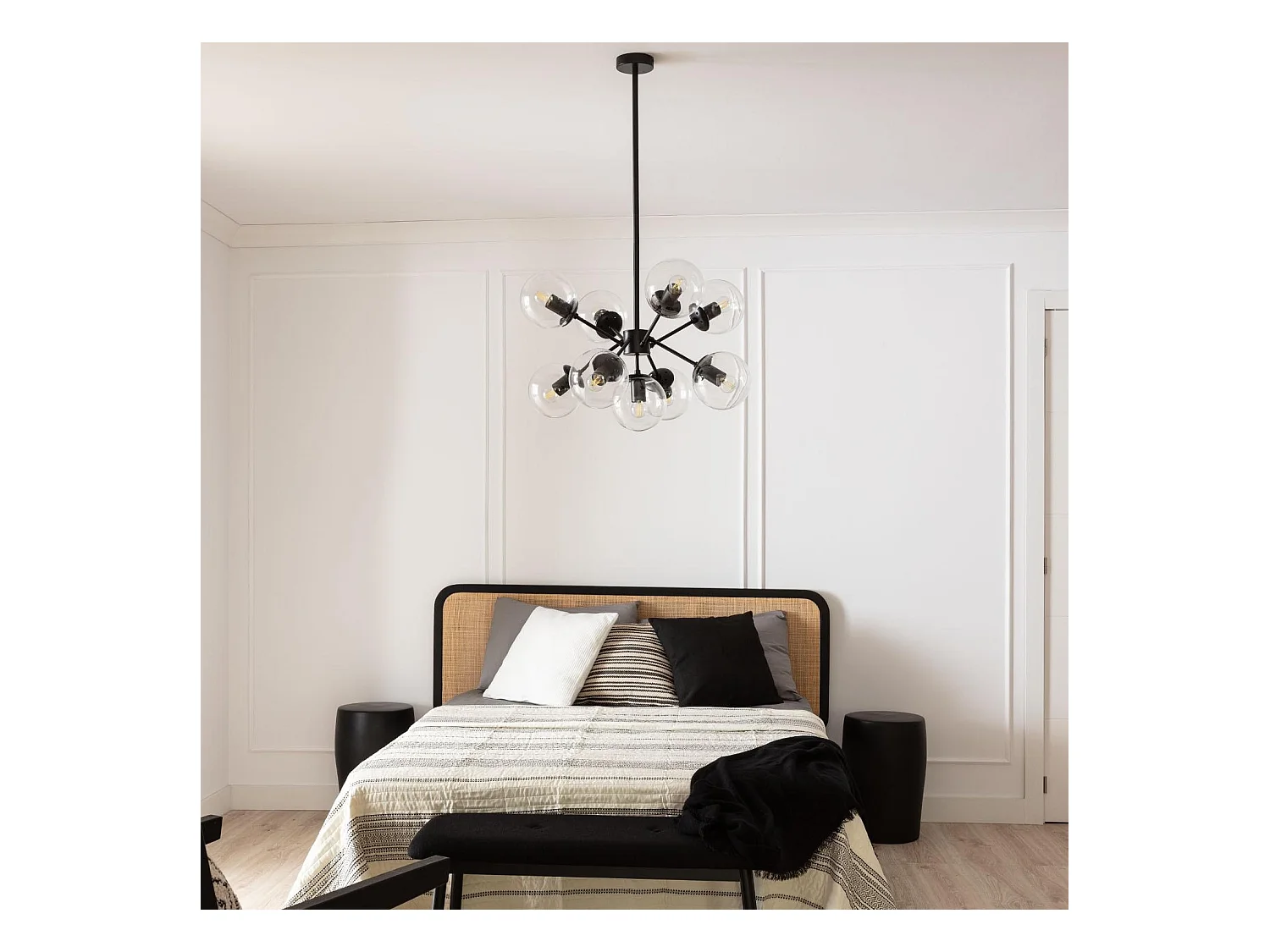 Lámpara Colgante Metal y Cristal Wassily 9 Focos Negro