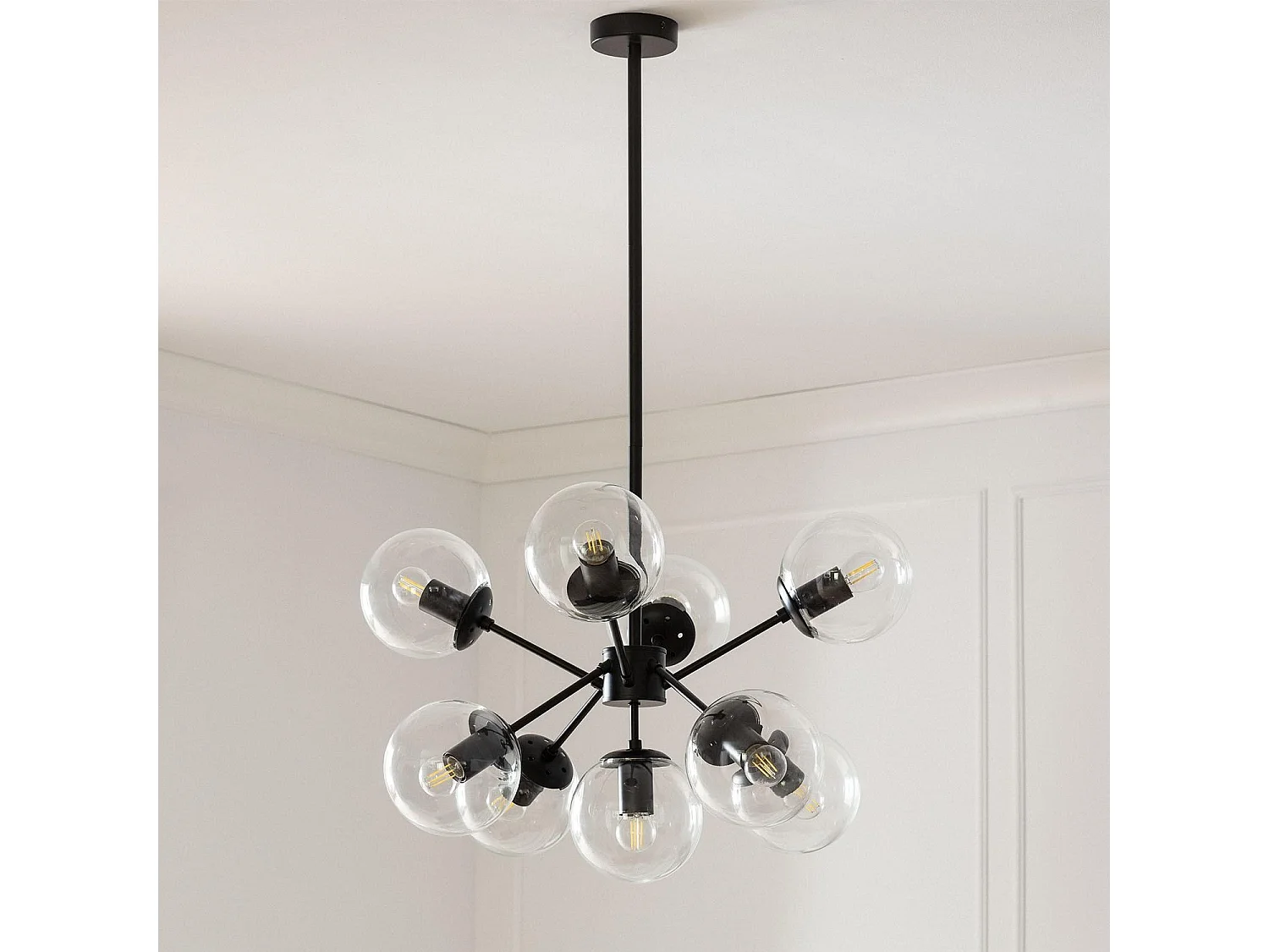 Lampada a Sospensione Metallo e Vetro Wassily 9 Faretti Nero