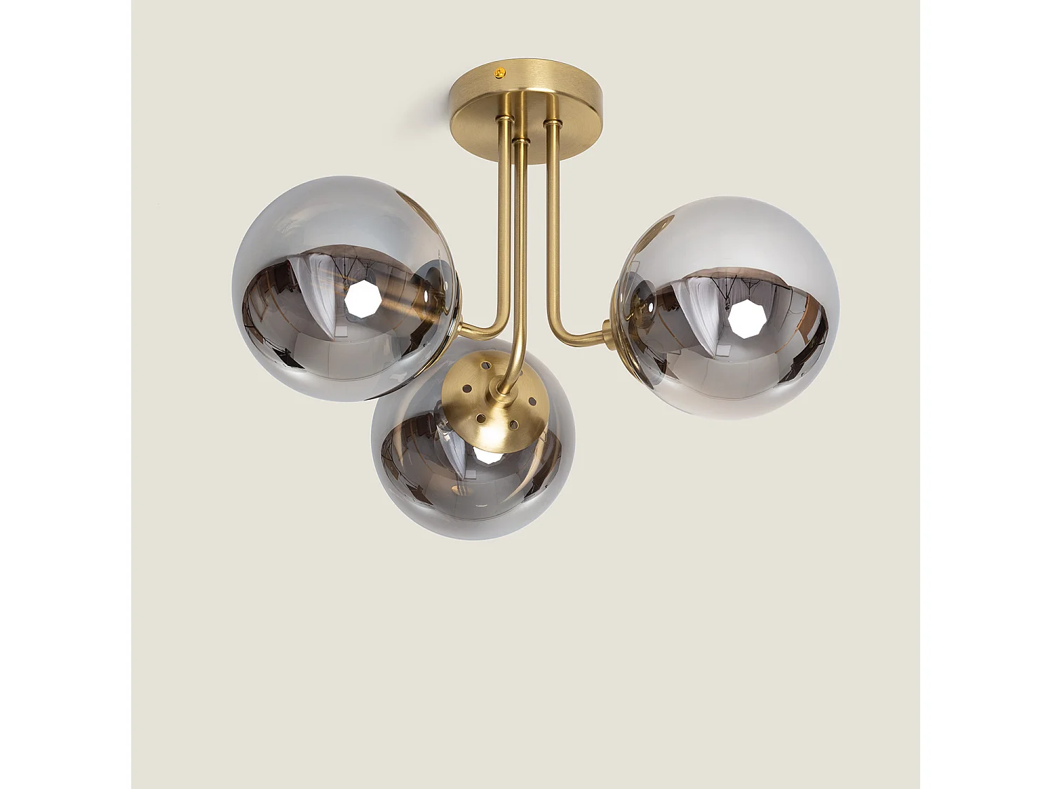 Plafonnier Métal et Verre Moonlight Brass 3 Spots Gris Fumée