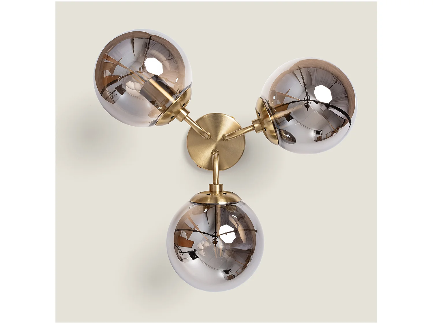 Plafonnier Métal et Verre Moonlight Brass 3 Spots Gris Fumée