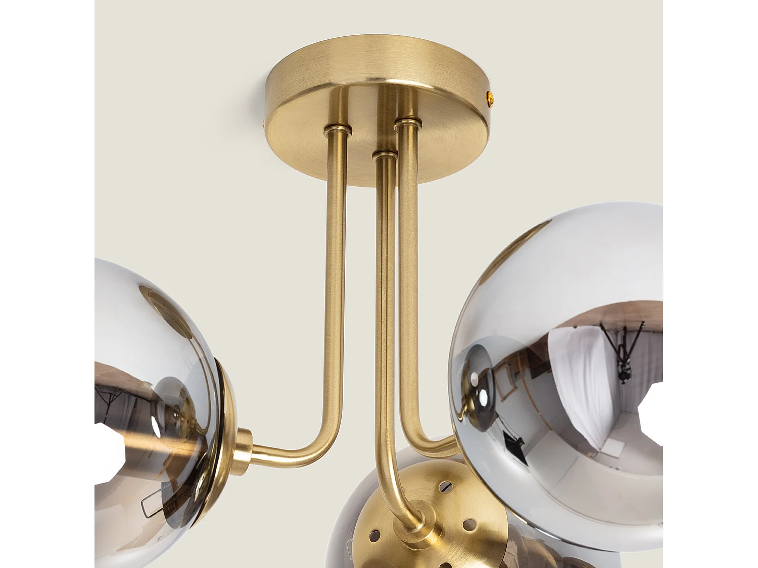 Plafonnier Métal et Verre Moonlight Brass 3 Spots Gris Fumée