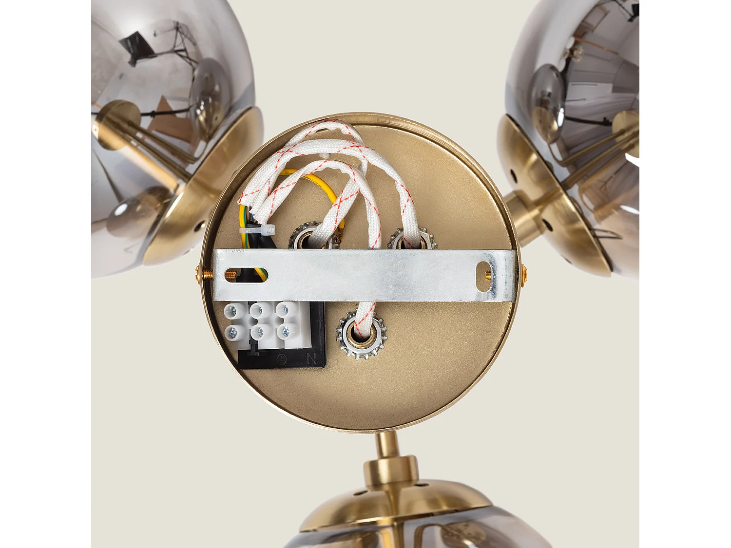 Plafonnier Métal et Verre Moonlight Brass 3 Spots Gris Fumée