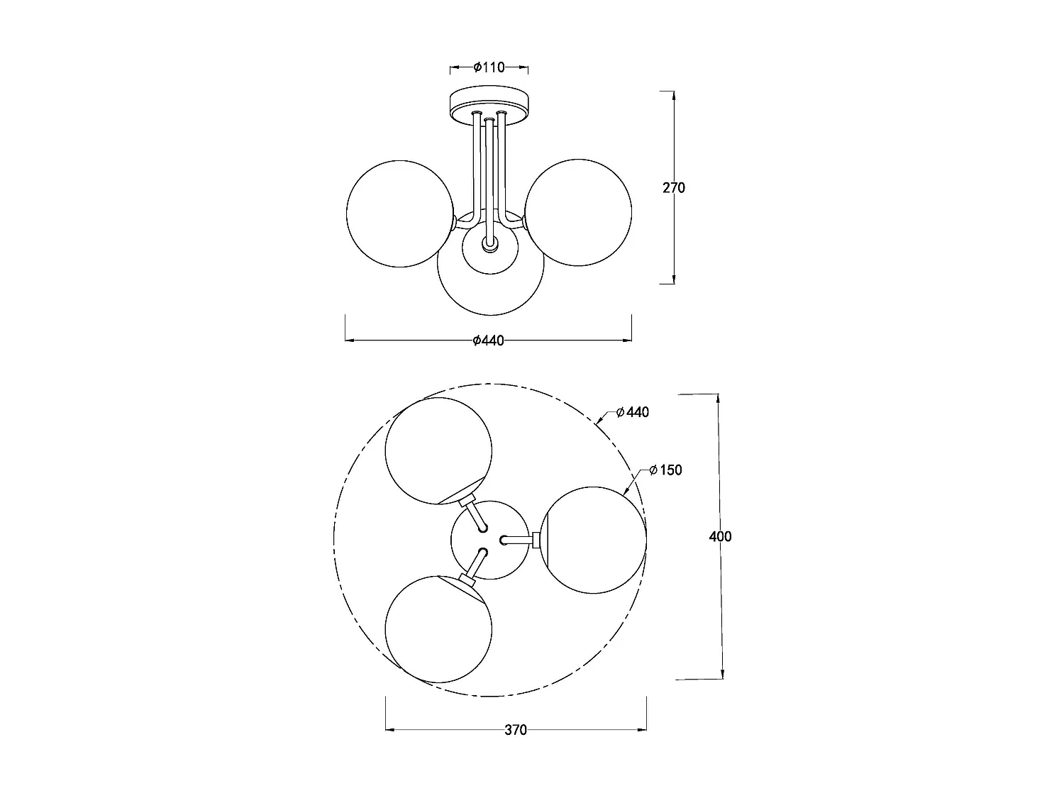 Plafonnier Métal et Verre Moonlight Brass 3 Spots Gris Fumée