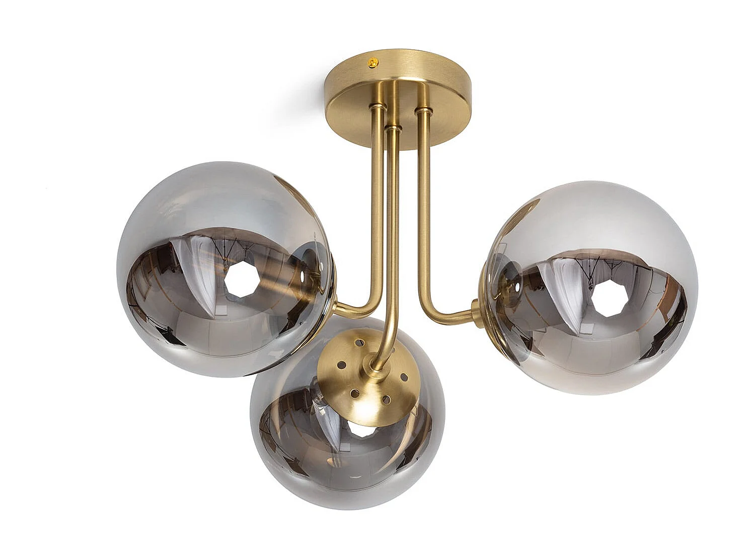 Plafonnier Métal et Verre Moonlight Brass 3 Spots Gris Fumée