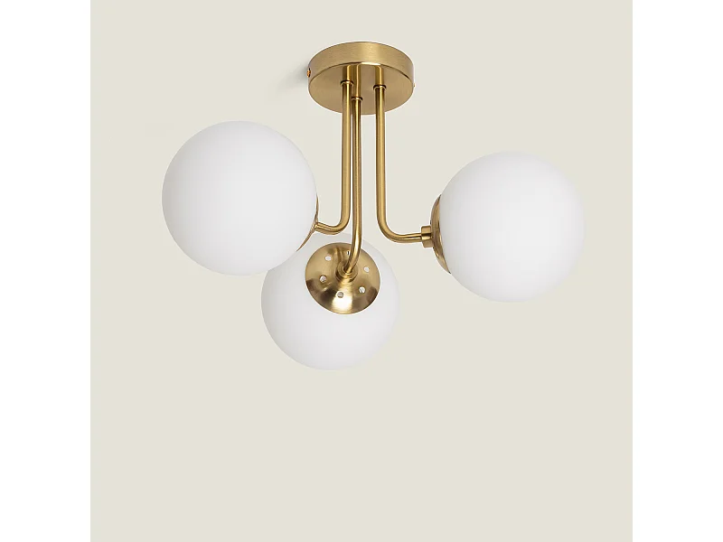 Plafonnier Métal et Verre Moonlight Brass 3 Spots Gris Fumée