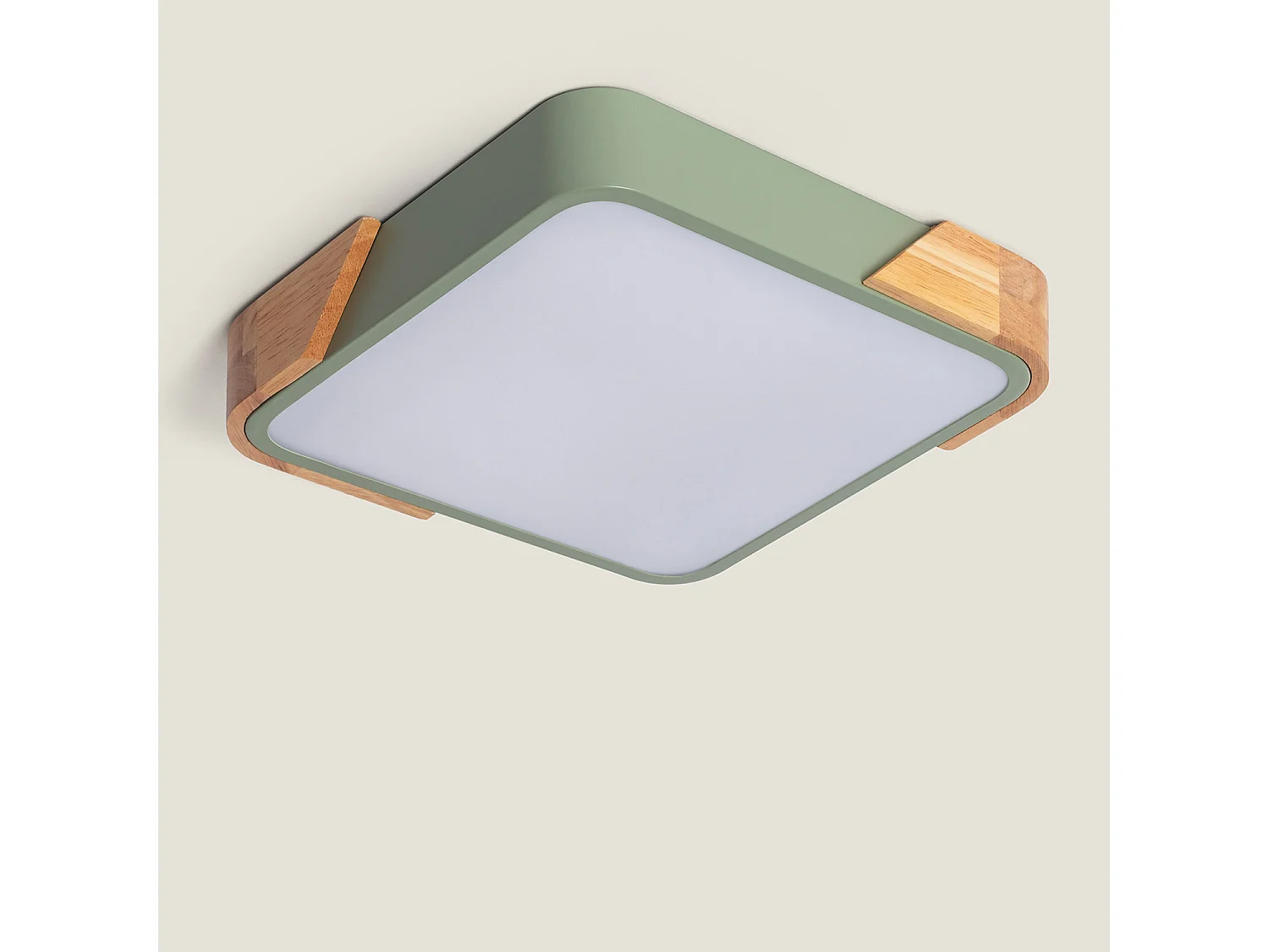 Plafonnier LED 18W Carré Bois 325x325 mm CCT Sélectionnable Semi-Dari Vert Céladon