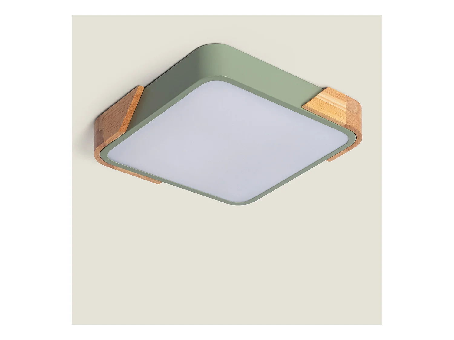 Plafón LED 18W Cuadrado Madera 325x325 mm CCT Seleccionable Semi-Dari Verde Celadón