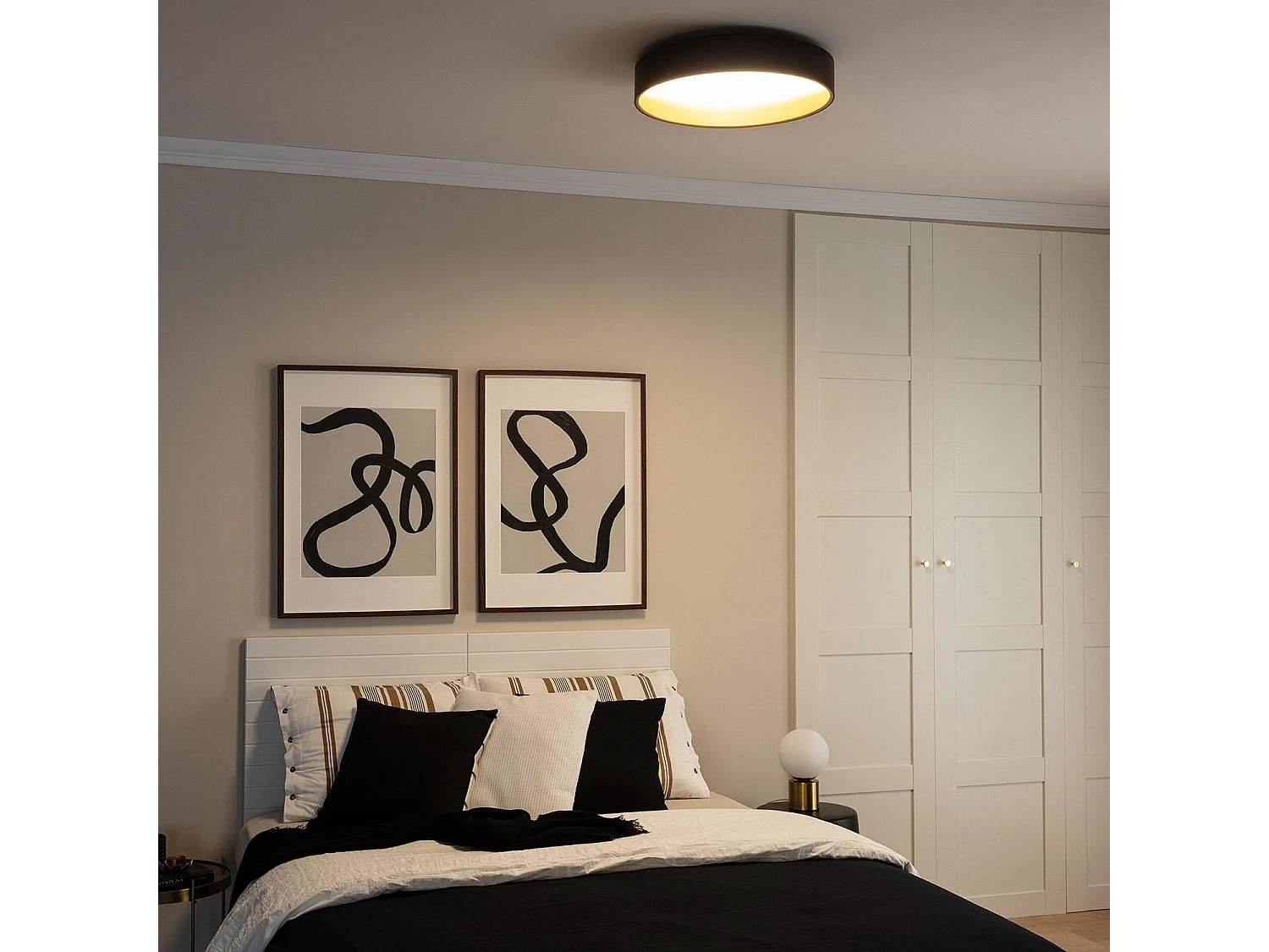Plafoniera LED 20W Circolare Metallo Ø450 mm CCT Selezionabile Broadway Nero / Oro