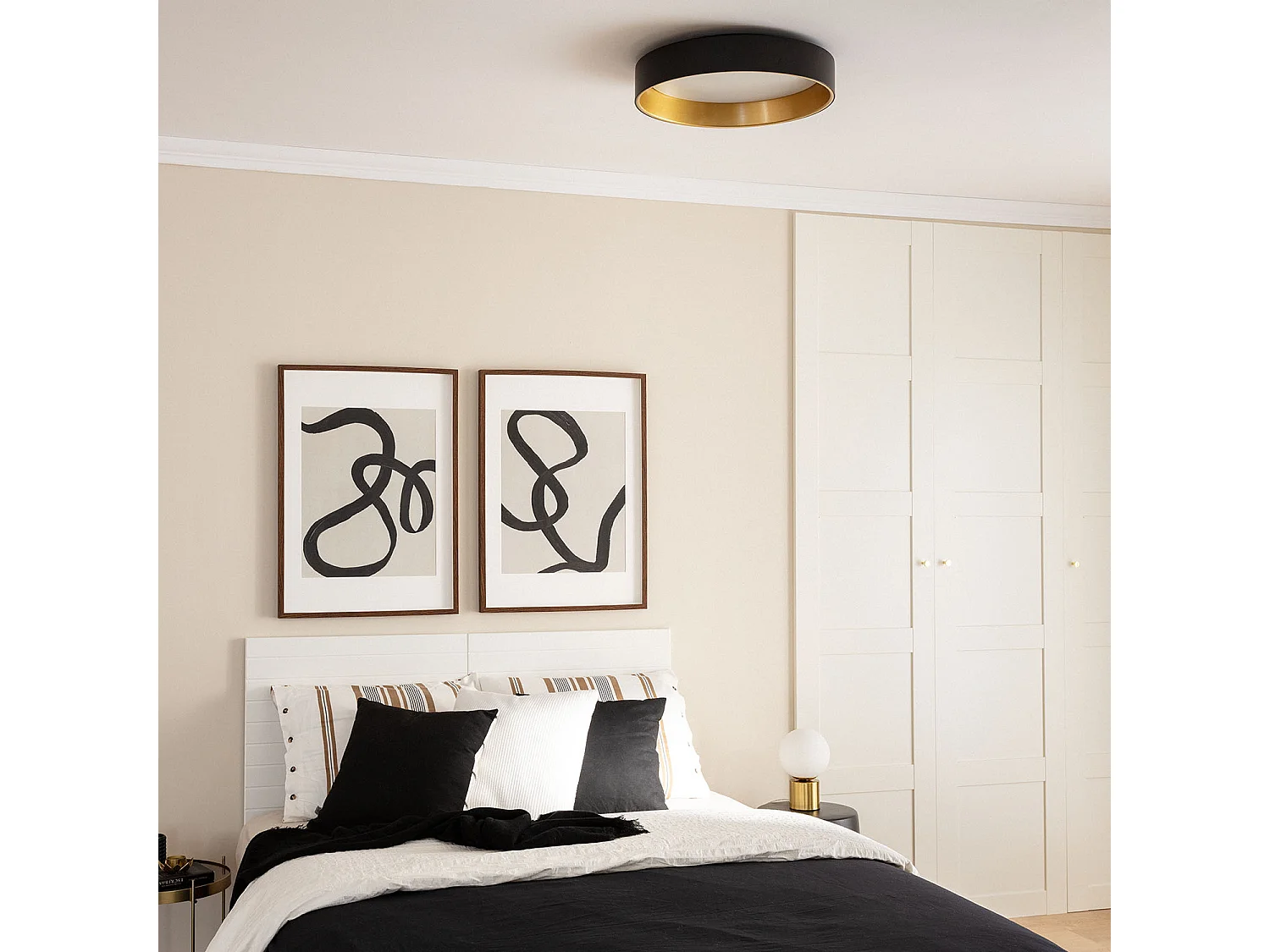 Plafoniera LED 20W Circolare Metallo Ø450 mm CCT Selezionabile Broadway Nero / Oro