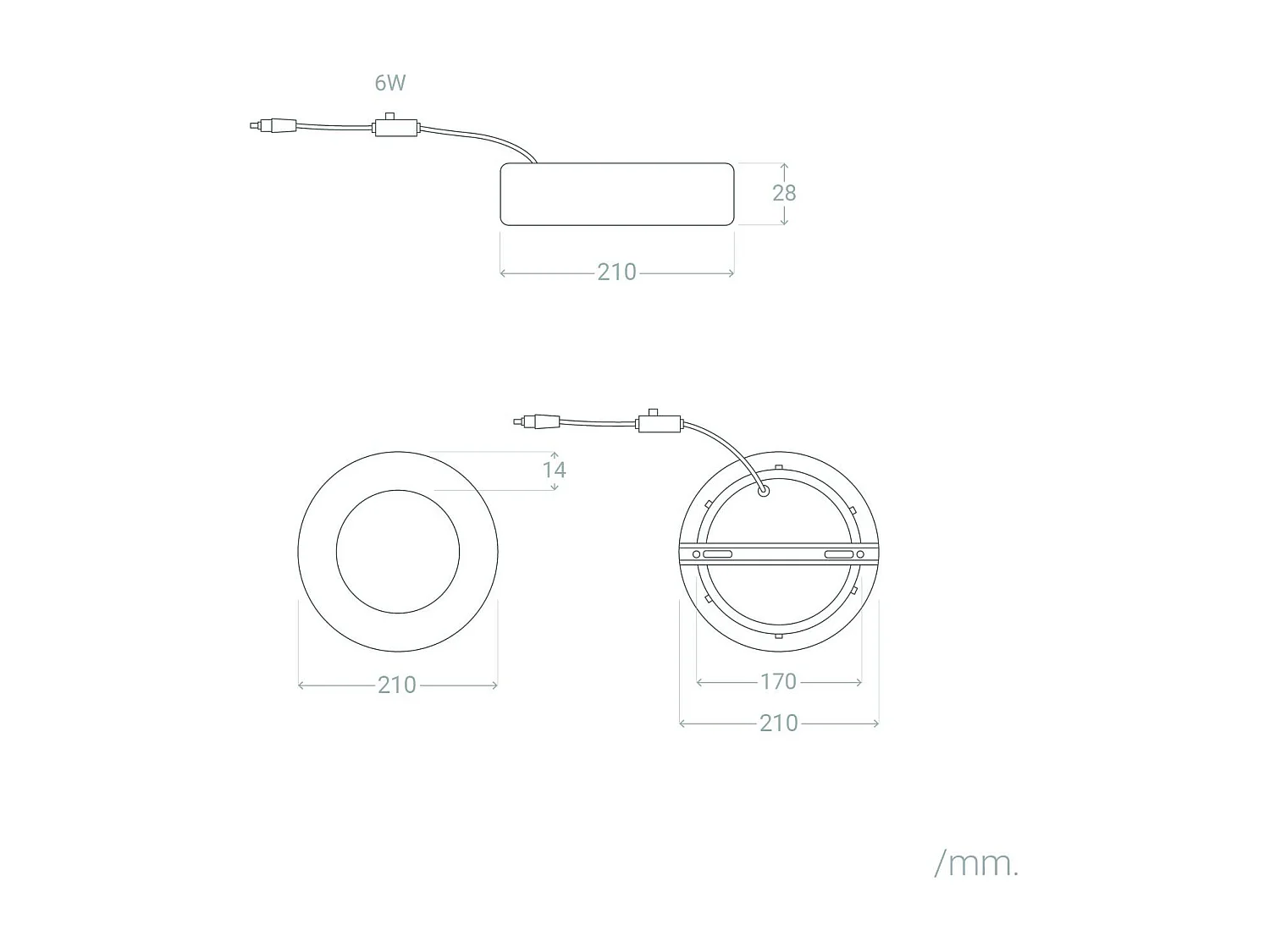 Plafonnier LED 18W Rond Aluminium Ø210 mm Slim CCT Sélectionnable Galán SwitchDimm Naturel