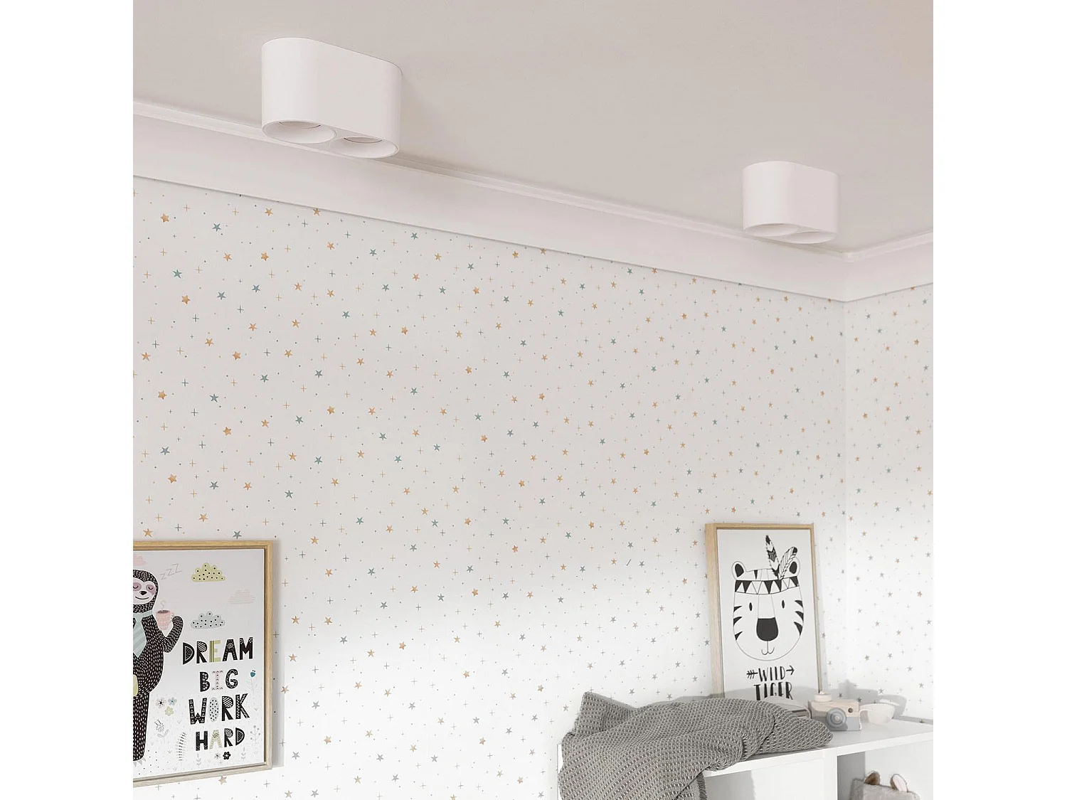 Plafonnier Space Double Blanc avec Ampoule GU10  2700K Blanc chaud