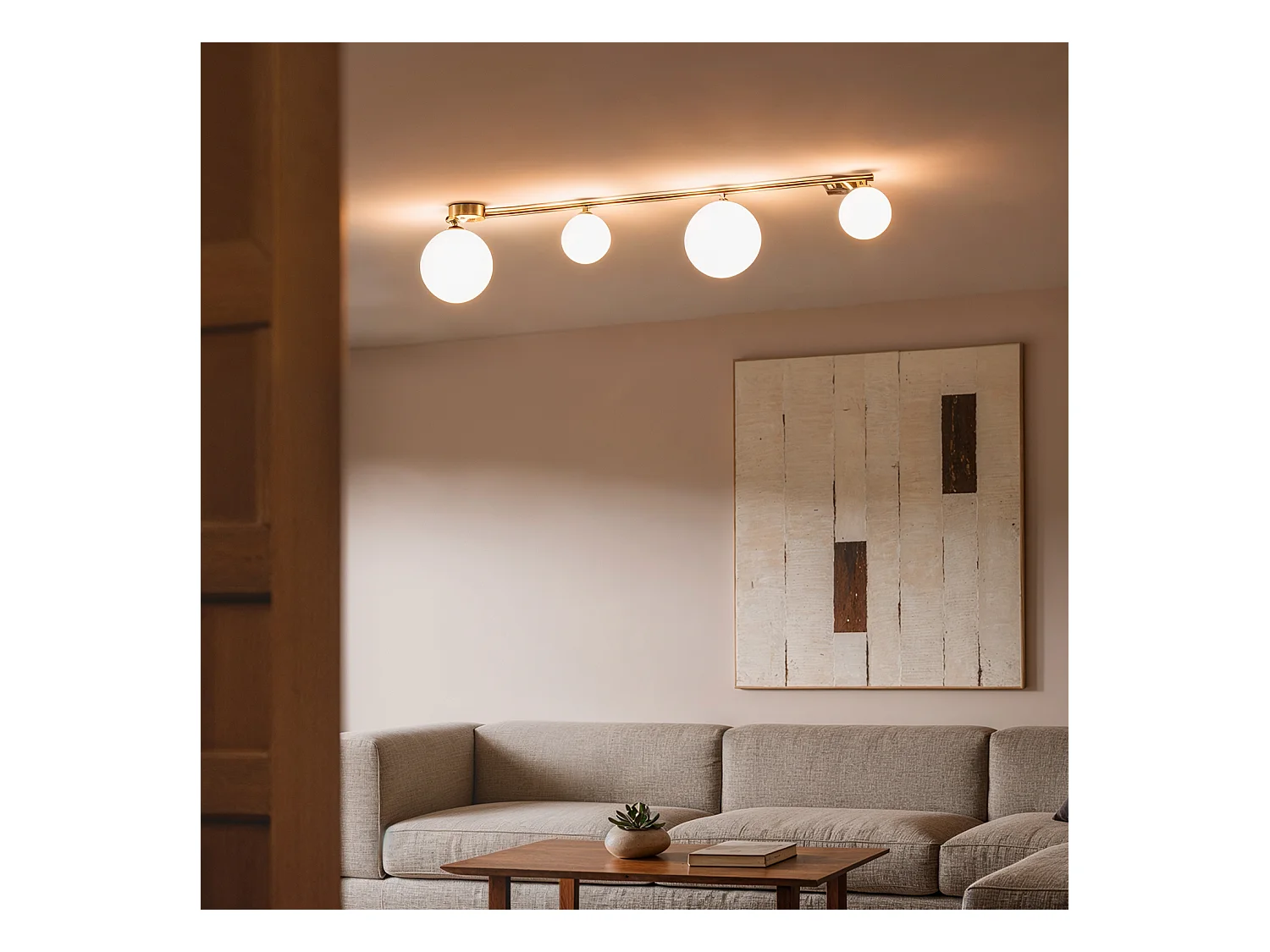 Plafonnier Métal et Verre Moonlight Brass 4 Spots Rose