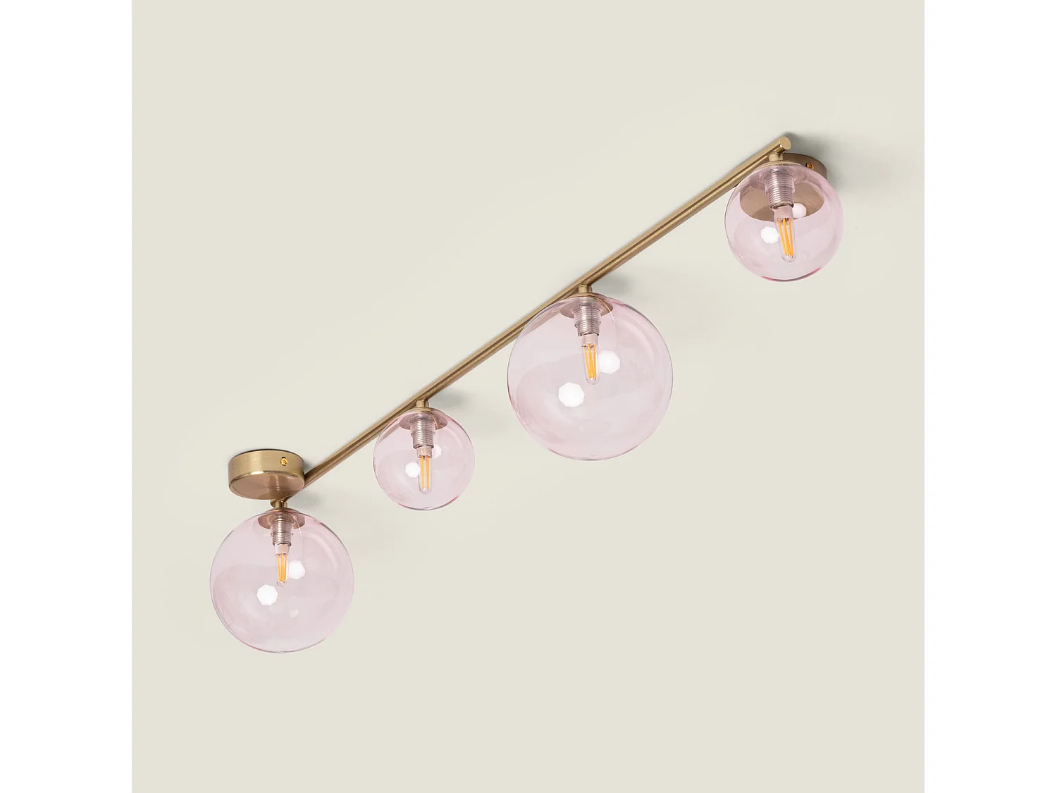 Plafonnier Métal et Verre Moonlight Brass 4 Spots Rose