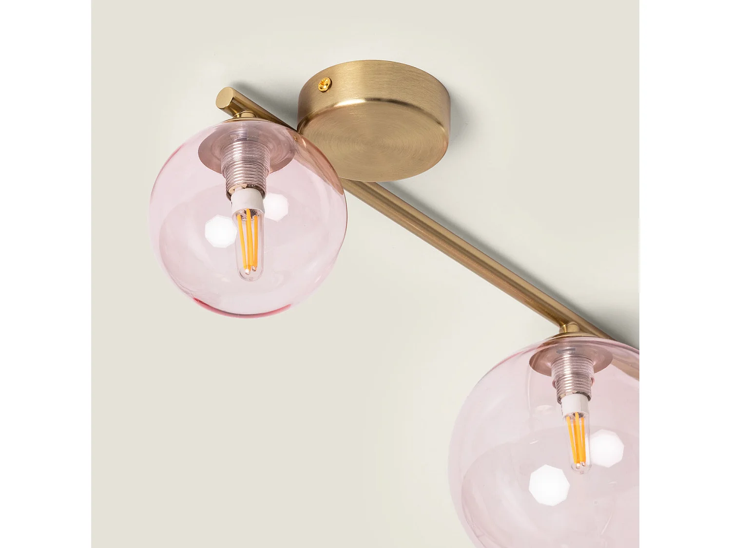 Plafonnier Métal et Verre Moonlight Brass 4 Spots Rose