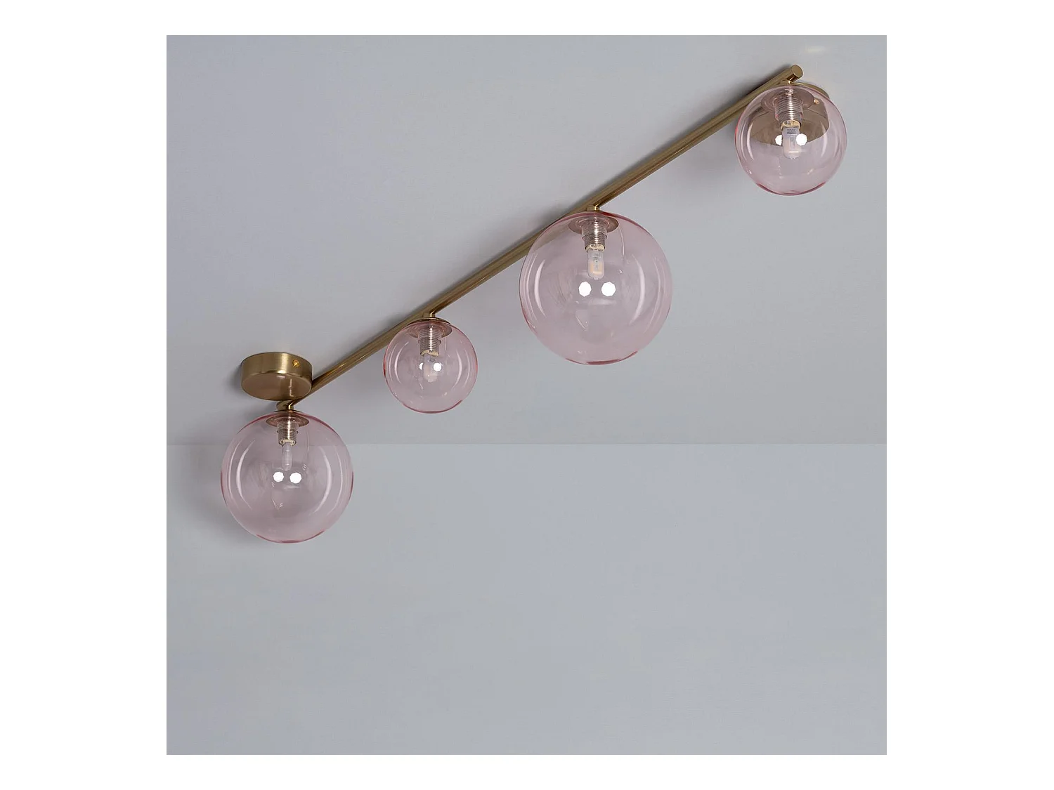 Plafonnier Métal et Verre Moonlight Brass 4 Spots Rose