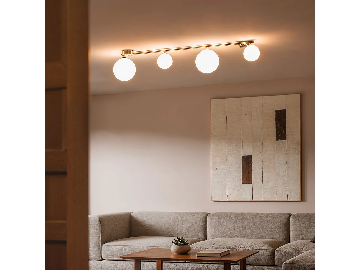 Plafonnier Métal et Verre Moonlight Brass 4 Spots Rose