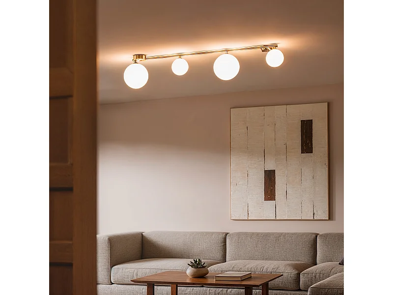 Plafonnier Métal et Verre Moonlight Brass 4 Spots Rose