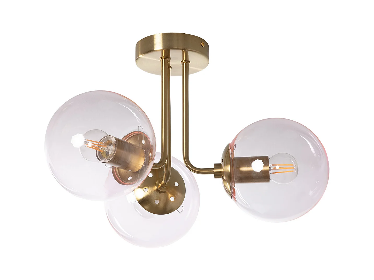 Lampadario Metallo e Vetro Moonlight Brass 3 punti luce Rosa