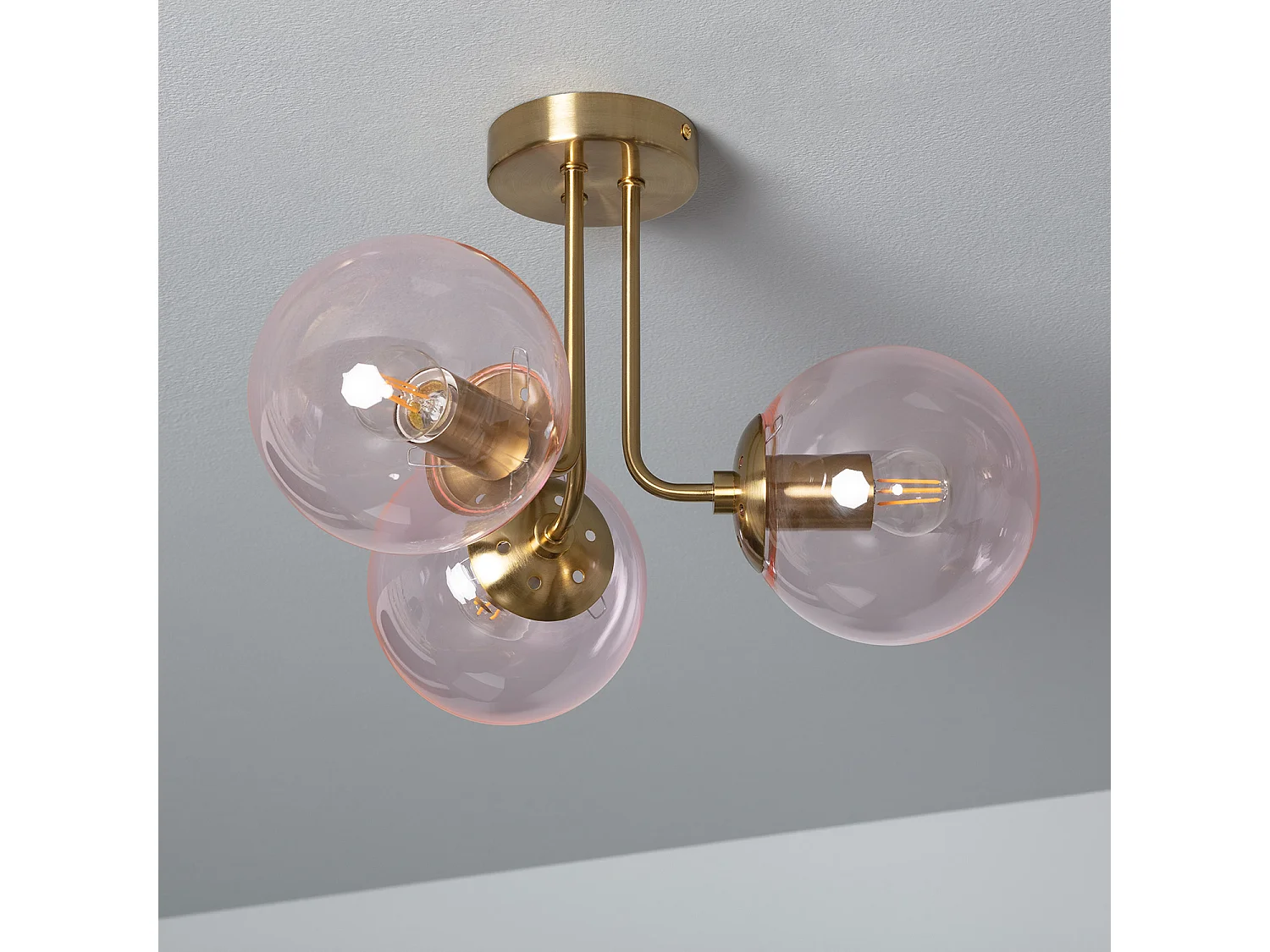 Lampadario Metallo e Vetro Moonlight Brass 3 punti luce Rosa
