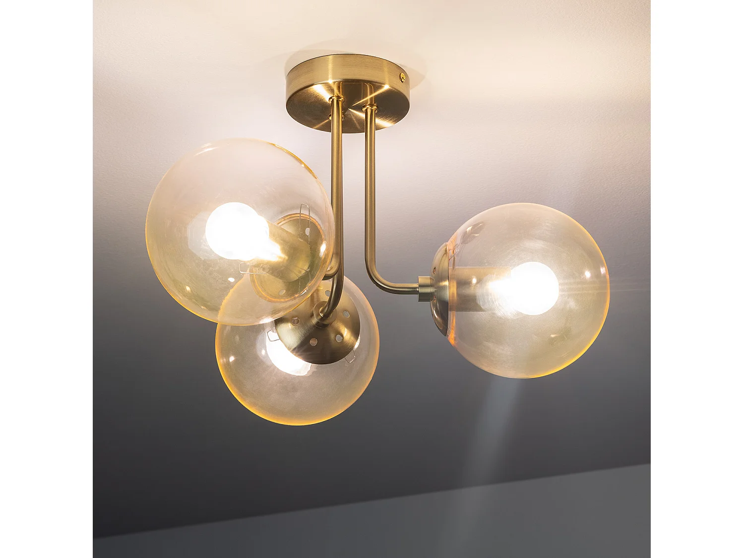 Lampadario Metallo e Vetro Moonlight Brass 3 punti luce Rosa