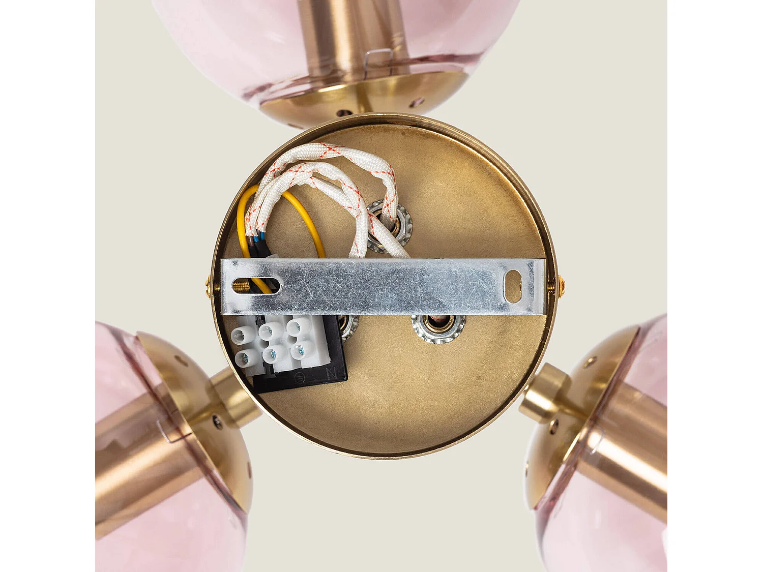 Plafonnier Métal et Verre Moonlight Brass 3 Spots Rose