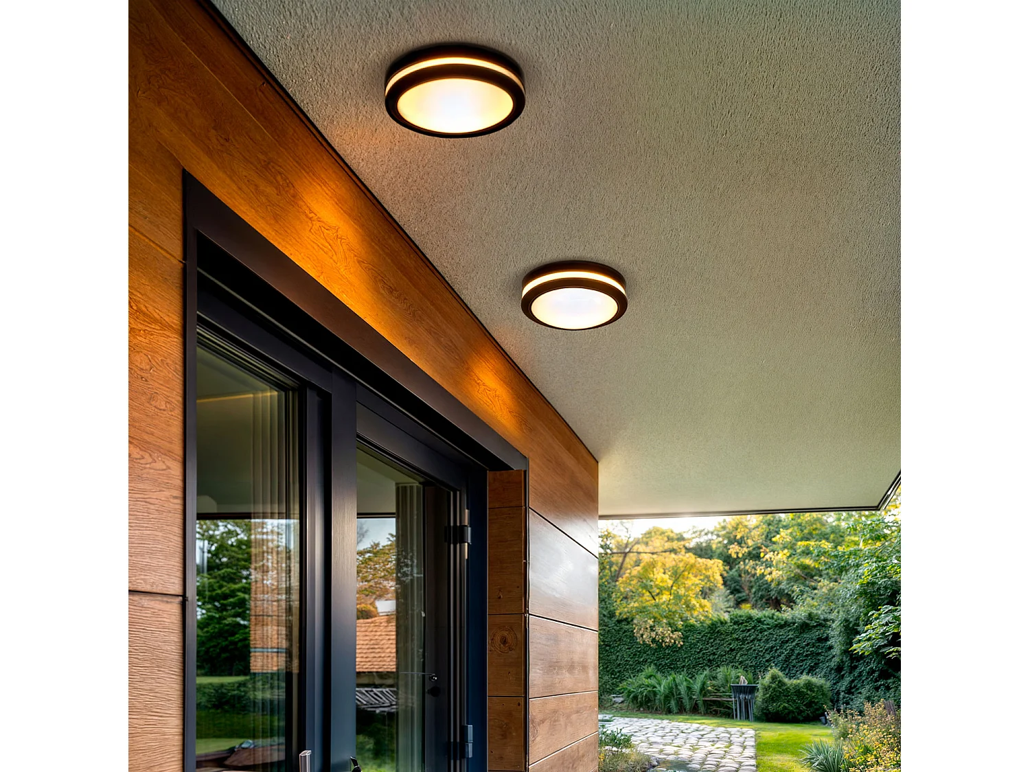 Plafonnier Rond Métal Corso Ø300 mm pour Extérieur IP54  Noir