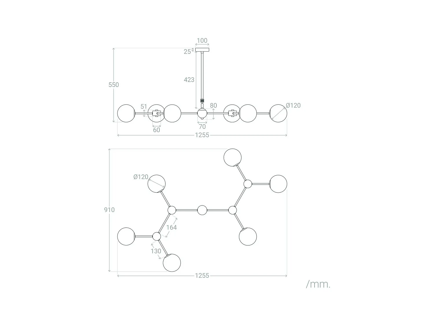 Lámpara de Techo Metal y Cristal Moonlight 6 Focos Dorado