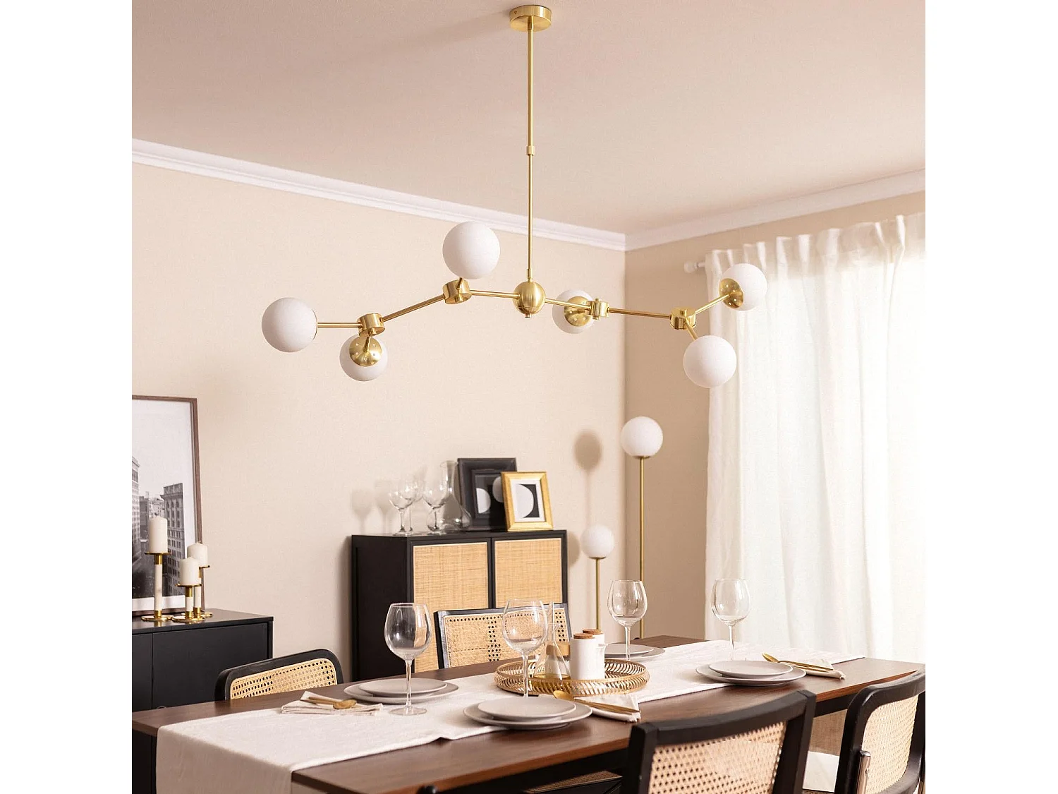 Plafonnier Métal et Verre Moonlight 6 Spots Doré