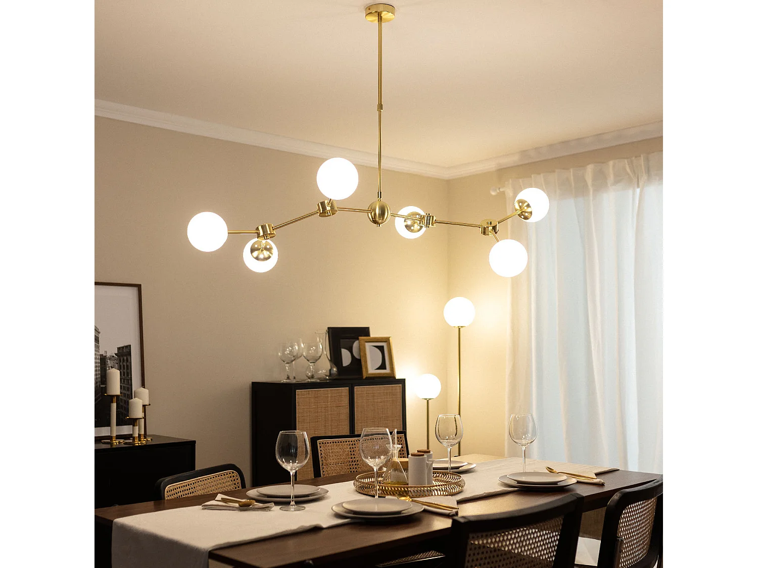 Plafonnier Métal et Verre Moonlight 6 Spots Doré