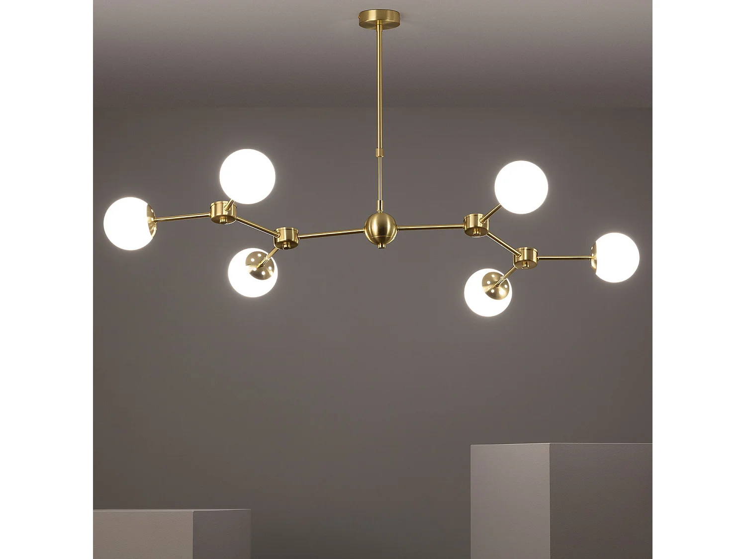 Plafonnier Métal et Verre Moonlight 6 Spots Doré