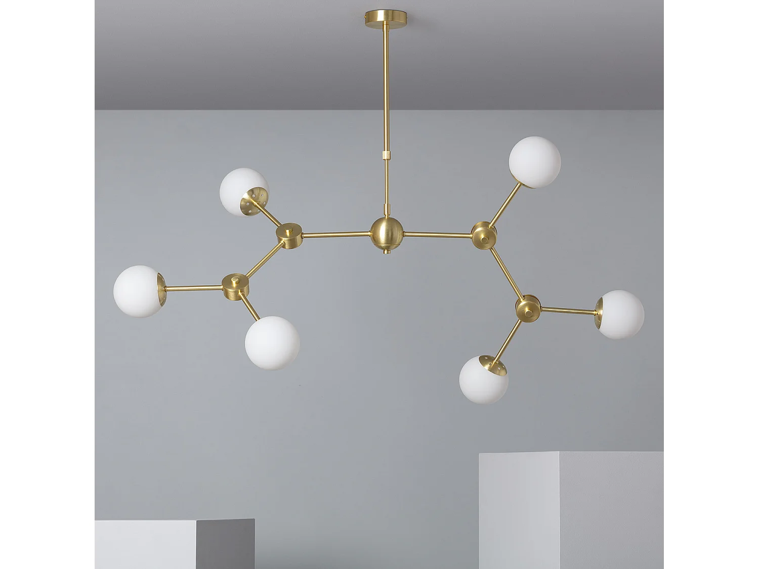 Plafonnier Métal et Verre Moonlight 6 Spots Doré