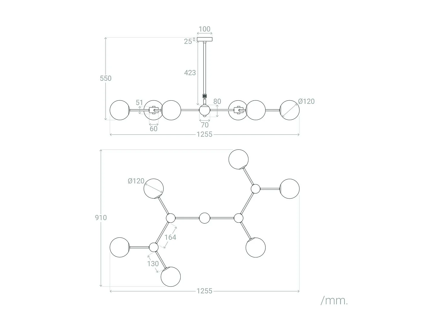 Plafonnier Métal et Verre Moonlight 6 Spots Doré