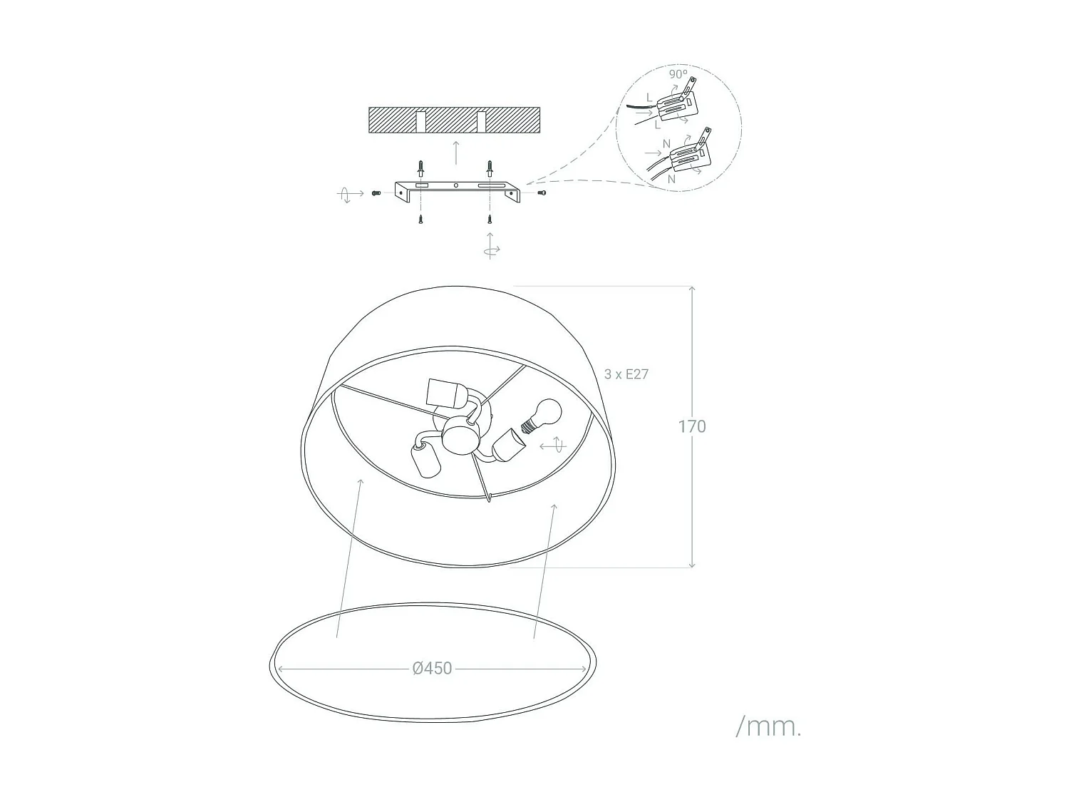 Plafonnier Rond Tissu Korsade Ø450 mm  Blanc