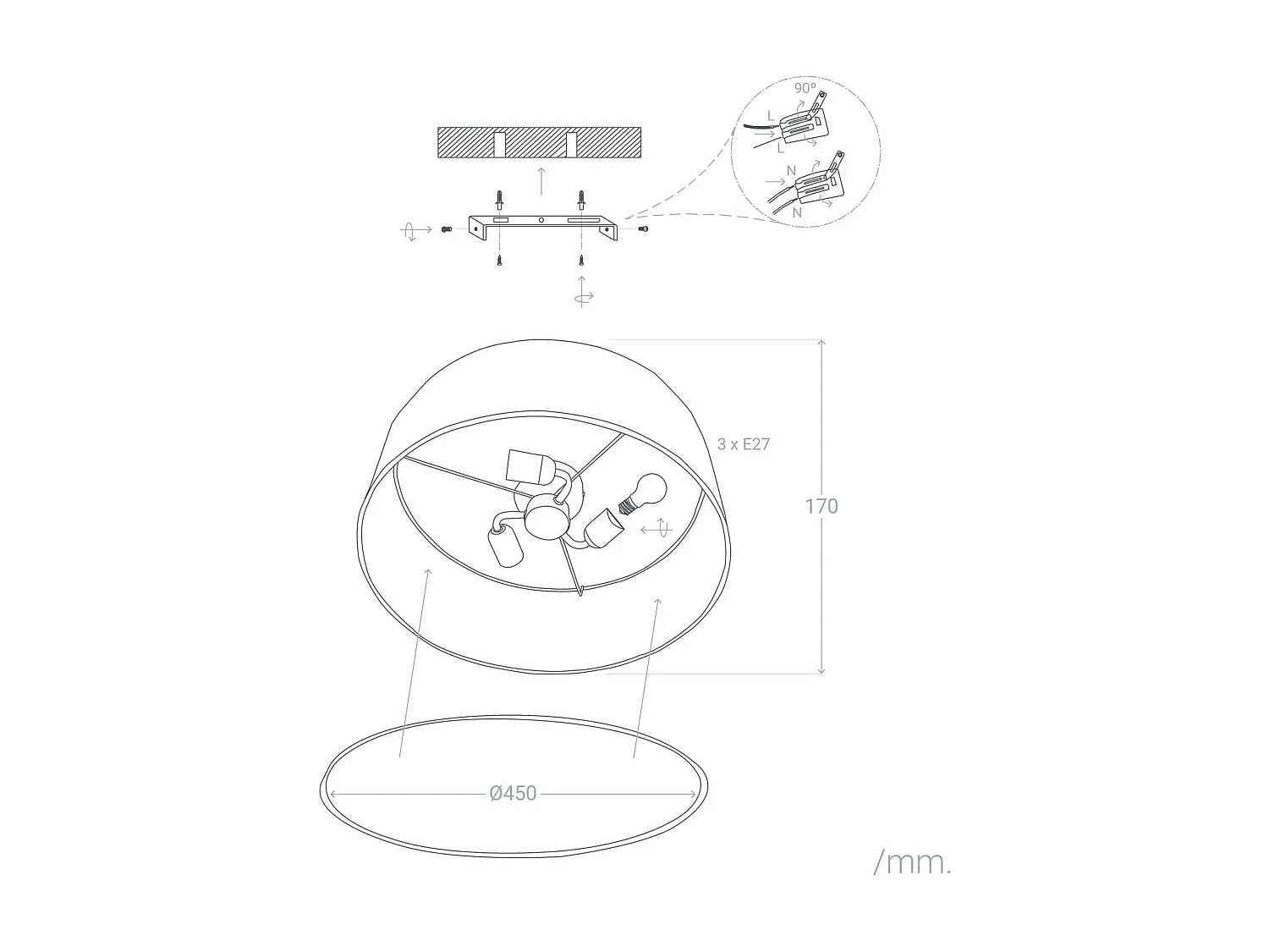 Plafonnier Rond Tissu Korsade Ø450 mm  Blanc