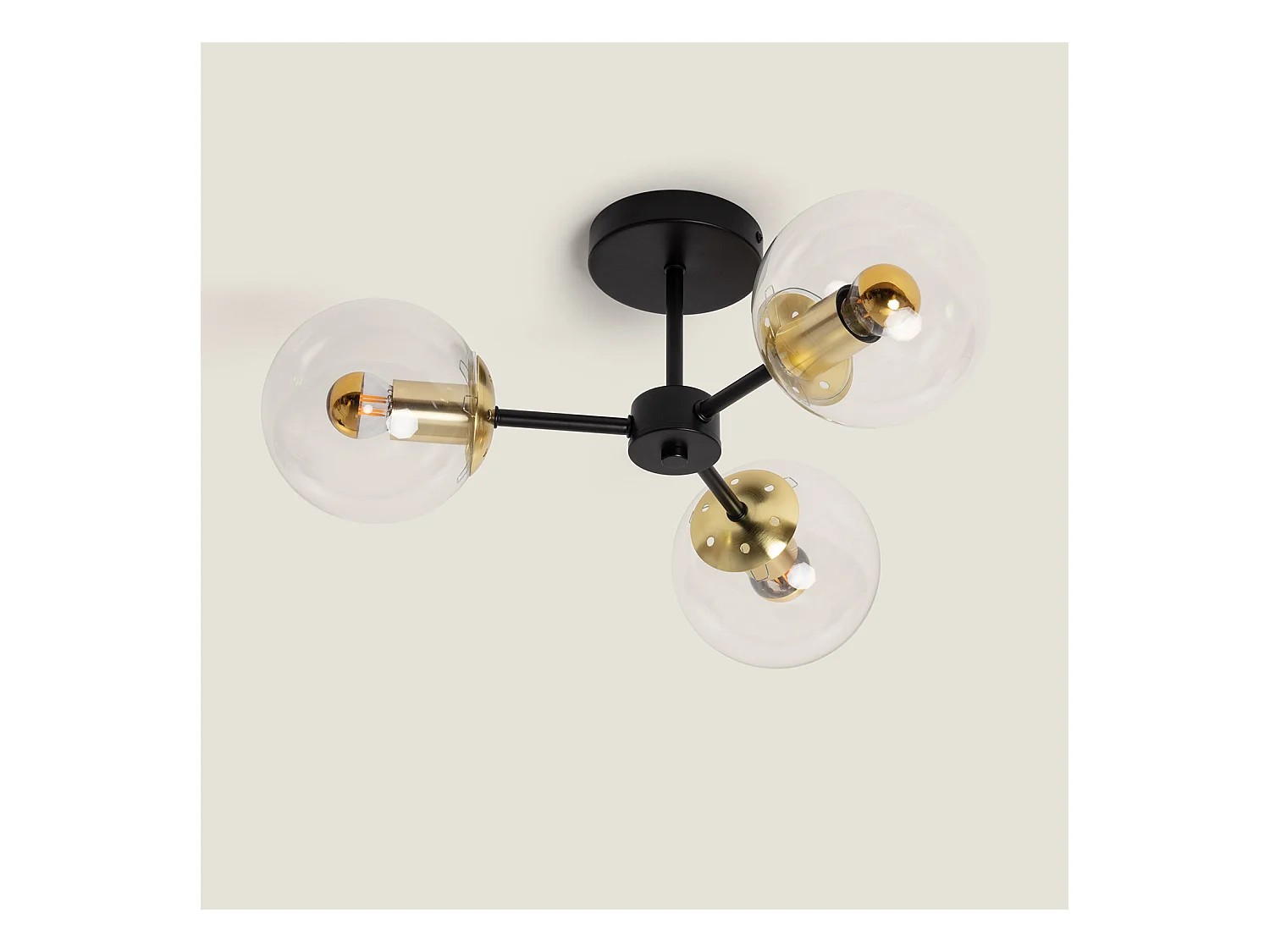 Plafonnier Métal et Verre Wassily Gold 3 Spots  Noir