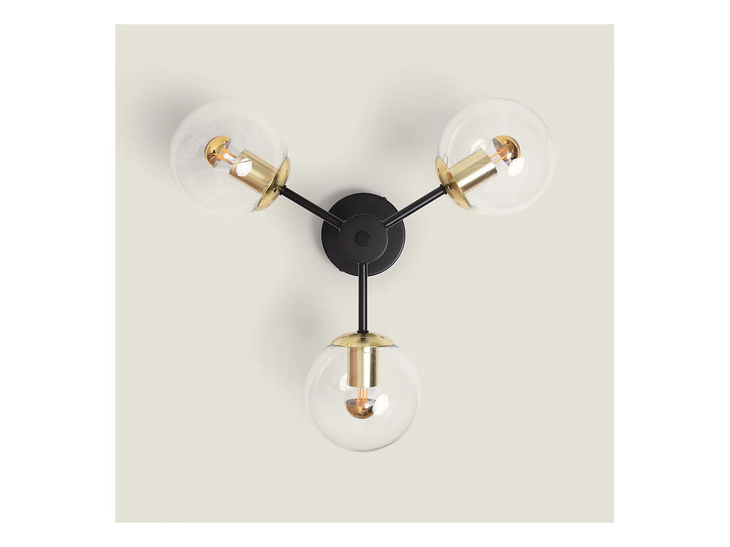 Plafonnier Métal et Verre Wassily Gold 3 Spots  Noir