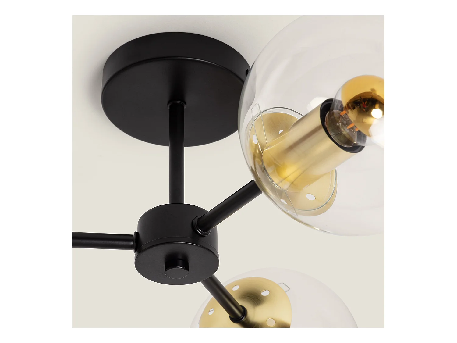 Plafonnier Métal et Verre Wassily Gold 3 Spots  Noir