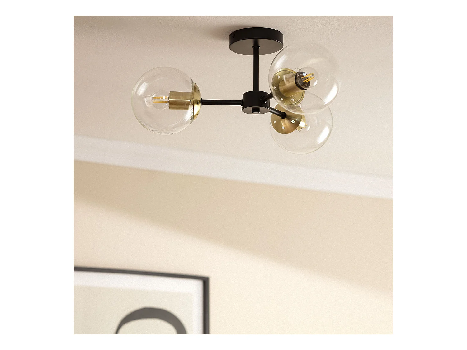 Plafonnier Métal et Verre Wassily Gold 3 Spots  Noir