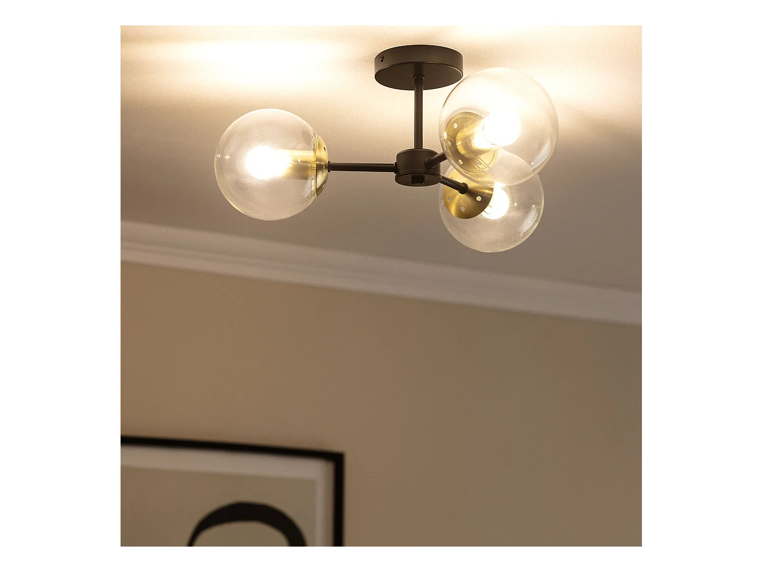 Plafonnier Métal et Verre Wassily Gold 3 Spots  Noir
