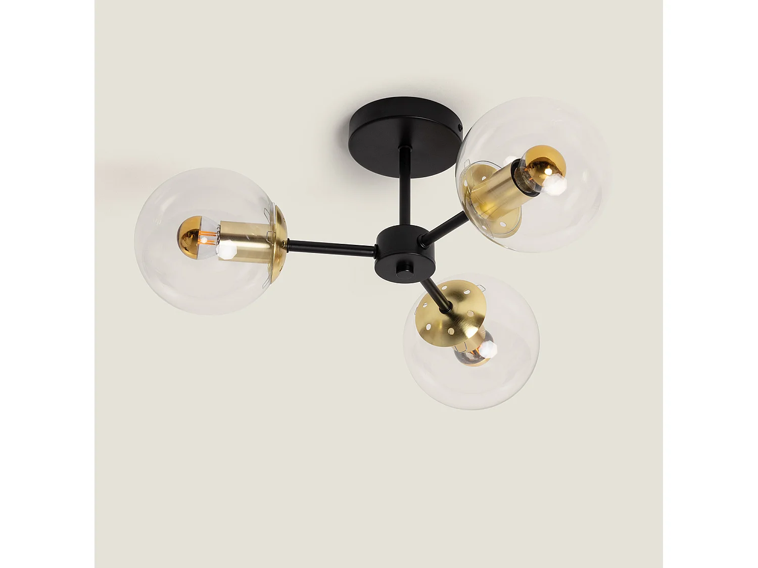 Lampada da Soffitto in Metallo e Vetro Wassily Gold 3 luci Nero